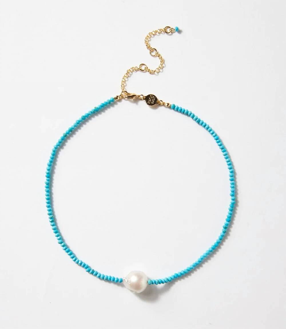 NEW MARLYN SCHIFF women's beaded pearl necklace in turquoise